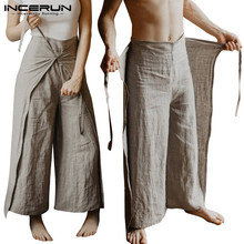 INCERUN Для мужчин тайские штаны для рыбалки свободные Винтаж однотонные Цвет Для женщин Для мужчин длинные штаны 2021 тренировочные брюки с широкими штанинами Для мужчин брюки S-5XL 2024 - купить недорого