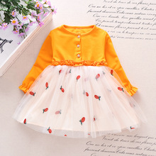 2019 Spring New Style Girls Embroidered Pineapple Dress Baby girl Mesh Panel Princess Dress autumn wear 2024 - buy cheap