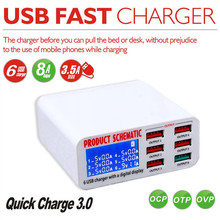 Multiple USB Charger Portable Quick Charger 6 Port USB Socket with LCD Display for Smart Mobile Phone QC 3.0 Charger 2024 - buy cheap