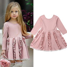 2019 New Years Princess Sweet Toddler Baby Girls Dress Lace Long Sleeve Pink Ruffles Tassel A-Line Dress 2-7Y 2024 - buy cheap