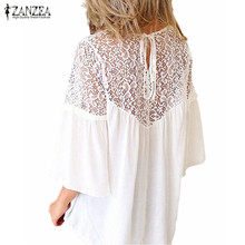 Patchwork Lace Chiffon Blouse Women Floral Crochet Shirt Summer ZANZEA 2020 O Neck Casual Loose Tops Blusas Femininas Plus Size 2024 - buy cheap
