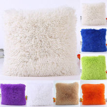 Fashion Solid Fluffy Soft Plush Square Pillow Cushion Case Room Sofa Waist Throw Cushion Cover 2024 - buy cheap