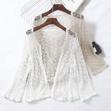 Hot Sale Summer Loose Woman Shirt Fashion Three Quarter Sleeve Kimono Cardigan Blouses Women Tops White Lace Blouse 2024 - купить недорого