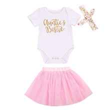 3pcs/Set Cute New Born Baby Girl Clothes Set Letter Baby Shorts Sleeve Bodysuit Romper Pink Ruffles Tutu Skirts Headband Outfits 2024 - buy cheap
