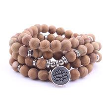 8mm Natural Wood Grain Stone Beads Strand Bracelet Lotus OM Yoga Healing Necklace & Bracelet Women Men 108 Mala Bracelet 2024 - buy cheap