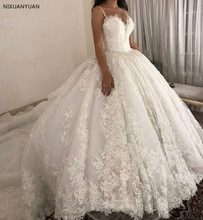 Vestido de noiva espaguete, sem mangas, com apliques de renda frisada, sexy, elegante, para baile de casamento 2024 - compre barato