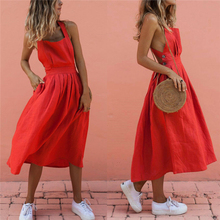 2019 Summer Women Ladies Boho Backless Sleeveless Long Red Dresses Fashion Casual Evening Party Beach Sundress Hot 2024 - buy cheap