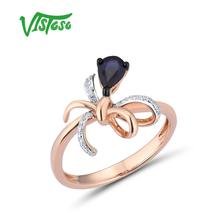 VISTOSO Gold Rings For Women Genuine 14K 585 Rose Gold Ring Leaves Shiny Diamond Blue Sapphire Wedding Engagement Fine Jewelry 2024 - buy cheap