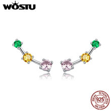 WOSTU 100% 925 Sterling Silver Colorful Neon Stud Earrings Pink Zircon Dangle Long Earrings For Women Fashion Jewelry CQE495 2024 - buy cheap