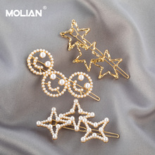 MOLIAN Star Pearl Hair accessories clip Smiley face Headwear metal Interesting Hair pins Gold hair jewelry for women jewellery 2024 - buy cheap