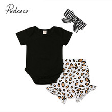 2019 Children Summer Clothing Newborn Infant Baby Girls Clothes Solid Top Romper Leopard PP Shorts Pants Headband 3Pcs Outfit AU 2024 - buy cheap
