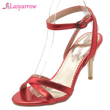 Lasyarrow new women sandals sexy thin heel summer shoes simple pu buckle fashion shoes  size 32-47 red party wedding shoes J839 2024 - buy cheap
