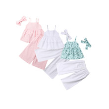 Летняя футболка с бретельками для маленьких девочек; Жилет + брюки-леггинсы; Модная однотонная одежда; Citgeett 2024 - купить недорого
