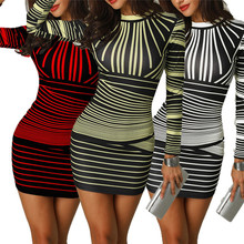 Sexy Women Bodycon Vintage Stripe Printed Party Club Dress Slim Fit Pencil Dresses 2024 - buy cheap