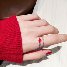 Женское Открытое кольцо с красными губами и цирконом, модное Ювелирное Украшение 2018, изящное женское вечернее кольцо для женщин 2024 - купить недорого