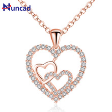 Nova prata rosa banhado a ouro duplo amor coração forma cristal correntes colares para senhoras gargantilha colares jóias bijoux 2024 - compre barato