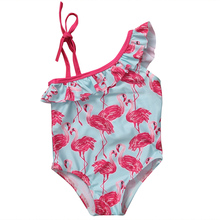 Летний купальник для маленьких девочек; купальник принцессы с принтом фламинго на шнуровке; купальный костюм; цельнокроеная пляжная одежда для малышей 2024 - купить недорого