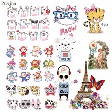 Prajna Cute Animal 8-12PCS/set Cat Patches Iron On Transfers Paris Iron Town Heat Thermal Transfer For Clothes DIY Decoration F 2024 - buy cheap