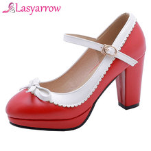 Lasyarrow Brand Shoes Woman Block High Heel Pumps Lolita Mary Jane Platform Round Toe Shallow Mouth Large Size 47 48 Ladies Shoe 2024 - buy cheap