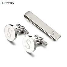 Lepton-Conjunto de Gemelos y Clips de corbata con letras, Color plateado, para hombres, Gemelos para la muñeca 2024 - compra barato