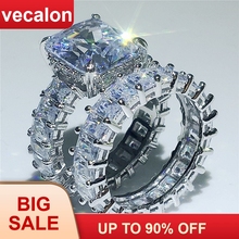 Vecalon Lovers Ring Sets 925 sterling silver Princess cut Cubic Zirconia Engagement Wedding band rings for women Finger Jewelry 2024 - buy cheap