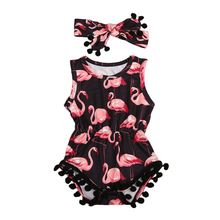 0-24M Toddler Baby Kid Girl  Ruffle Flamingo Bodysuit Short Sleeve Playsuit Casual Sundress Sunsuit 2024 - buy cheap