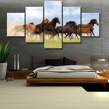 HD Print 5 Piece Galloping Horses Prairie Cuadros Landscape Canvas Wall Art Home Decor For Living Room Canvas Painting(Frame) 2024 - buy cheap