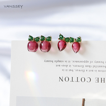 Vanssey-joyería de moda OL con lazo, brotes de fruta, rábano, cereza de manzana, accesorios de cristal hechos a mano, pendientes de botón para mujer, 2019 2024 - compra barato