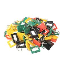 Simples 100 pçs plástico chaveiro bagagem chave tags 4 estilo id etiqueta nome chaveiro anel rachado chaveiros 2024 - compre barato