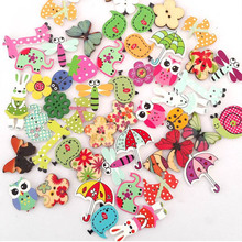 Costura acessórios de scrapbooking botões de madeira roupas de animais para crianças impressão dois buracos flores misturadas artesanato 2024 - compre barato