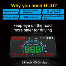 Projetor de velocidade para para-brisa do carro, 5.8 ", obd2, display para automóveis, navegação obd, velocímetro, hud e350 2024 - compre barato