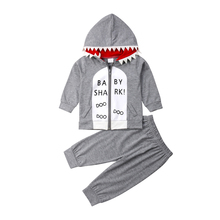 Roupas com capuz de tubarão para meninos, conjunto com 2 peças, blusa e calça esportiva de zíper para crianças de 6 meses a 4t 2024 - compre barato