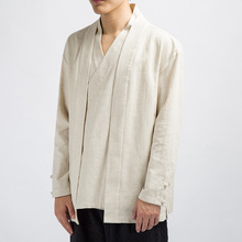 Casaco kimono masculino, duas peças, vintage, gola v, algodão, jaqueta, estilo chinês, solto, plus size 4xl, branco/preto, #4316 2024 - compre barato