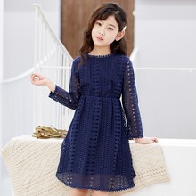 Girl Party Dress Elegant Spring Autumn Kids Dresses White Blue Lace Girls Dress Long Sleeve Childre Clothes 4 6 8 10 12 14 16Y 2024 - buy cheap