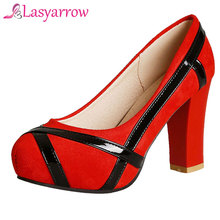 Lasyarrow-zapatos de tacón alto con punta redonda para mujer, calzado de vestir con plataforma, de talla grande 33-46, J601 2024 - compra barato