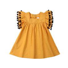 Детское летнее платье без рукавов, желтое ТРАПЕЦИЕВИДНОЕ детское летнее платье с кисточками и оборками для маленьких девочек 2024 - купить недорого