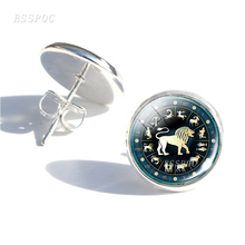 New High Quality 12 Zodiac Stud Earrings Libra Scorpio Aquarius Taurus For Women Men Fashion Constellation Jewelry Birthday Gift 2024 - buy cheap