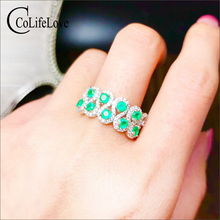 Baroque silver emerald ring for party 9 pcs natural Colombia emerald silver ring solid 925 silver emerald jewelry gift for woman 2024 - buy cheap