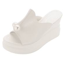 NIS Peep Toe PU Leather Women Platform Slippers Spring Summer Shoes Woman Faux Pearl Slides Slippers Wedge Heels Ladies Shoes 2024 - buy cheap