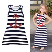 Vestido listrado longo para crianças, vestido listrado de festa formal para bebês meninas de 2 a 7 anos, verão 2018 2024 - compre barato