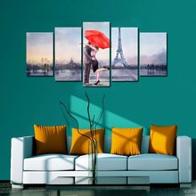 Holiday Gift Canvas Prints Love in Paris 5 Panels Oil Painting Print Wall Art Stretched and Framed Home Decor Modular Pictures 2024 - buy cheap