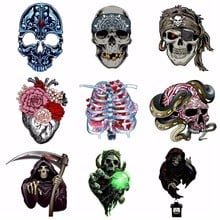 Pulaqi Punk Style Skull Iron-on Transfer Patch Heat Transfer Vinyl Clothing Bikers Sticker Cool Accessory For Coat DIY Decor H 2024 - buy cheap