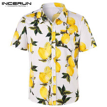 INCERUN Casual Shirt Men Cotton Lemon Printed Button Short Sleeve Tops Streetwear Summer Beach Hawaiian Shirts Men Camisa 2019 2024 - buy cheap