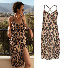 Fashion Women Summer Boho Midi Dress Evening Spaghetti Strap Leopard Print Holiday Side Slit Party Beach Dresses Sundress 2024 - buy cheap