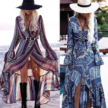 Vestido largo playero de chifón para mujer, vestido playero bohemio con abertura frontal y manga larga para vacaciones de verano 2019 2024 - compra barato