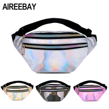 AIREEBAY-riñonera holográfica plateada para mujer, bolso de viaje brillante, a la moda, de cuero con holograma 2024 - compra barato