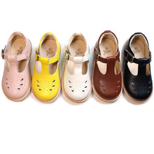 Sandalias de piel auténtica para niñas, zapatos de princesa transpirables con huecos, sandalias antideslizantes con base dura para niños 2024 - compra barato