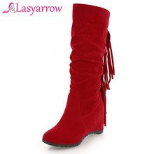 Lasyarrow Winter Warm Snow Boots Women Round Toe Hidden Wedge Mid Calf Boots Female Casual Height Increasing Knight Boots F844 2024 - buy cheap