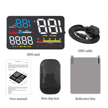 Obd2 D5000 Hud Дисплей Цифровой 5 дюймов умный дисплей Спидометр лобовое стекло проектор сигнализация усталость датчик скорости топлива D5000 2024 - купить недорого
