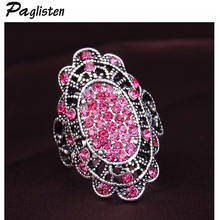 New ANILLO Fashion Retro Jewelry Ring Unique Silver Plated Crystal Large Oval Flower Ring Female Jewelry 2024 - buy cheap